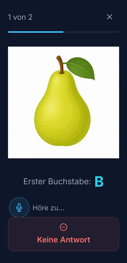 Eine Benennübung mit dem Bild einer Birne – Go hört zu