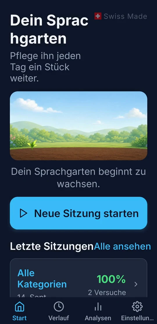 Startbildschirm mit dem Sprachgarten
